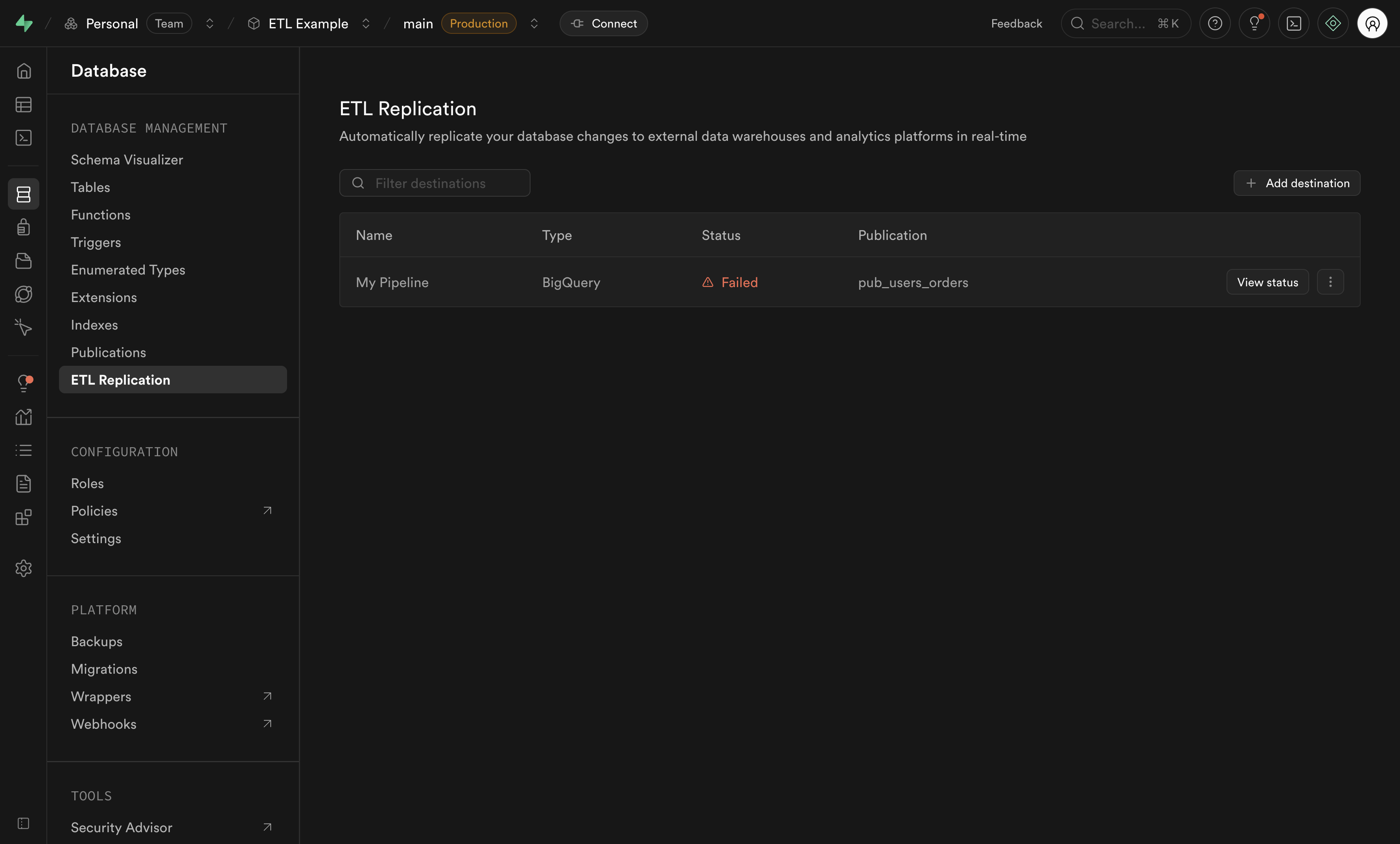 Pipeline error details