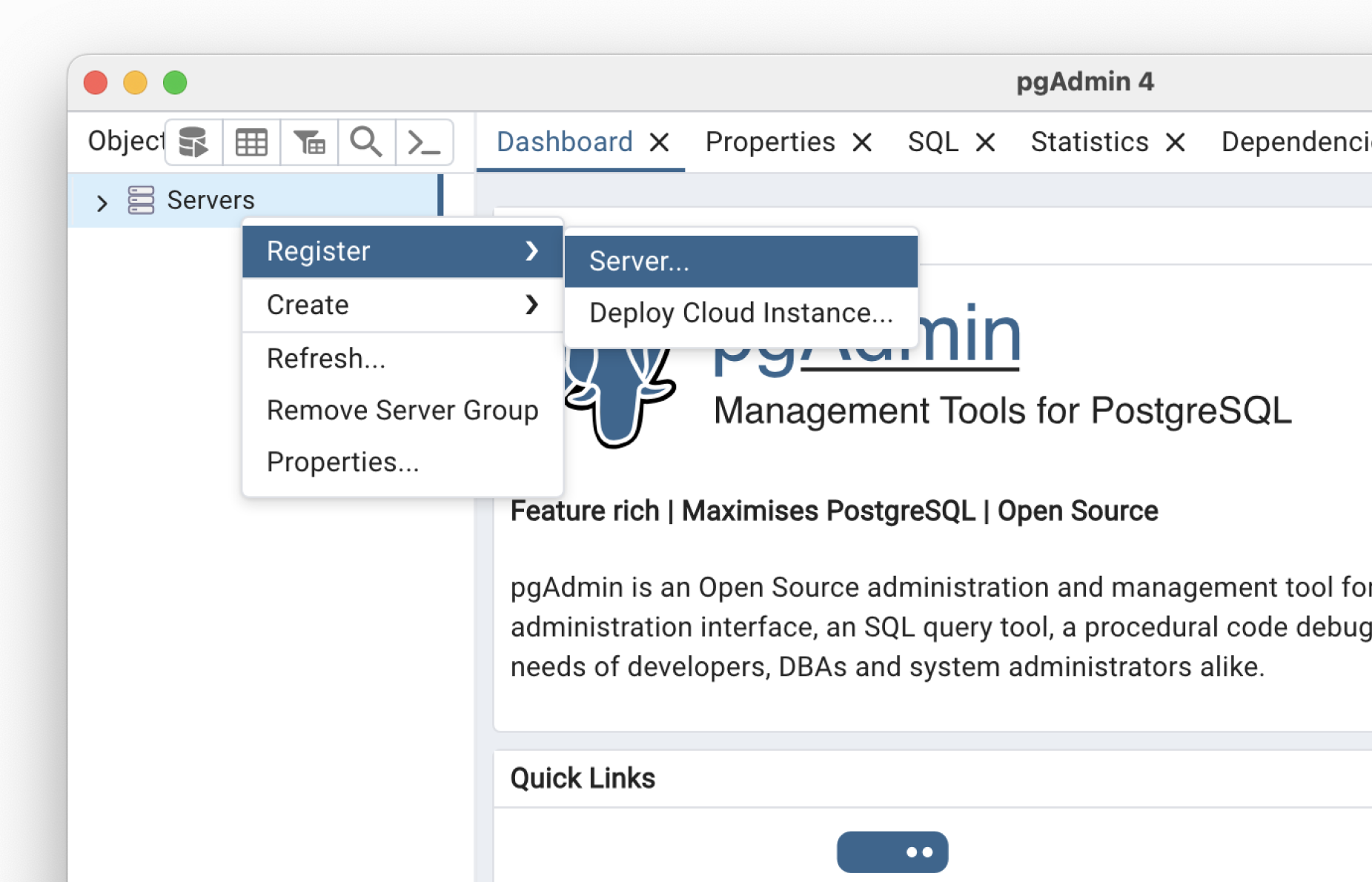 Register a new postgres server.