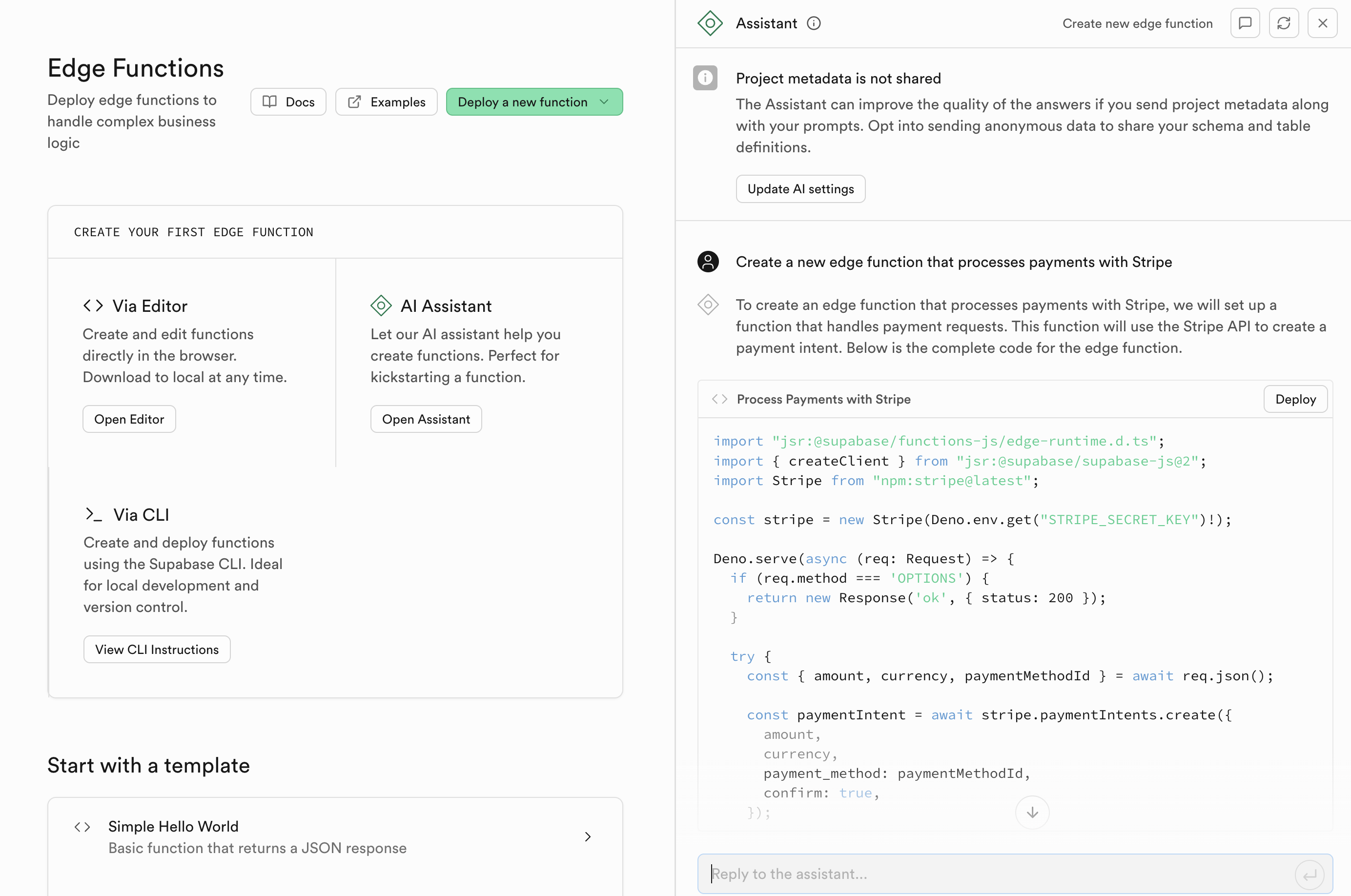 Create Edge Function via AI Assistant
